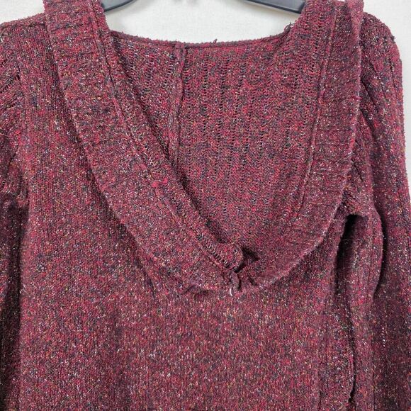 Maurices Burgundy Knit Hooded Cardigan Sweater Women’s Medium - Picture 5 of 8